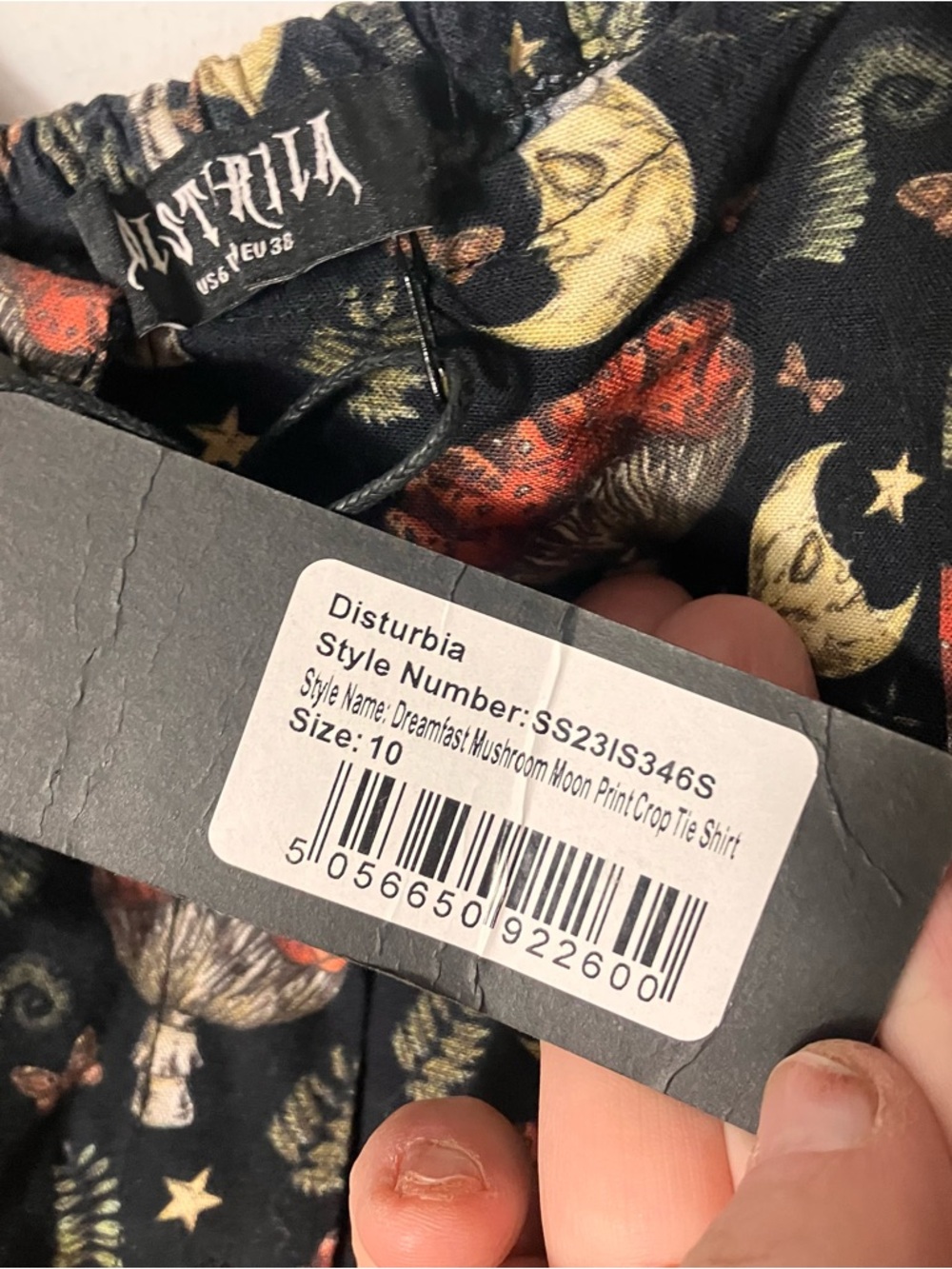 Disturbia Dreamfast Mushroom Moon Print Smocked Crop Top US 6 (UK 10) NWT - Picture 8 of 9